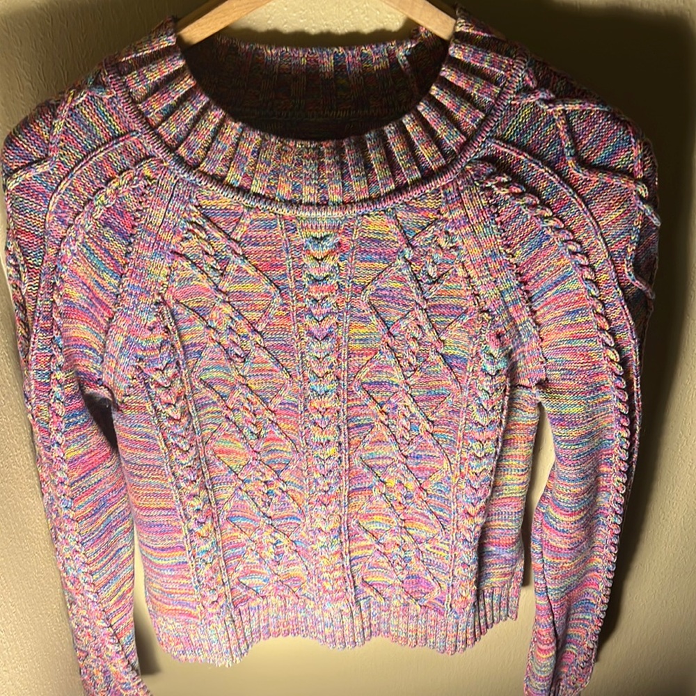 Gap Women’s Crewneck Multi Color Cable Knit Sweater Color Multi Size Medium Tall